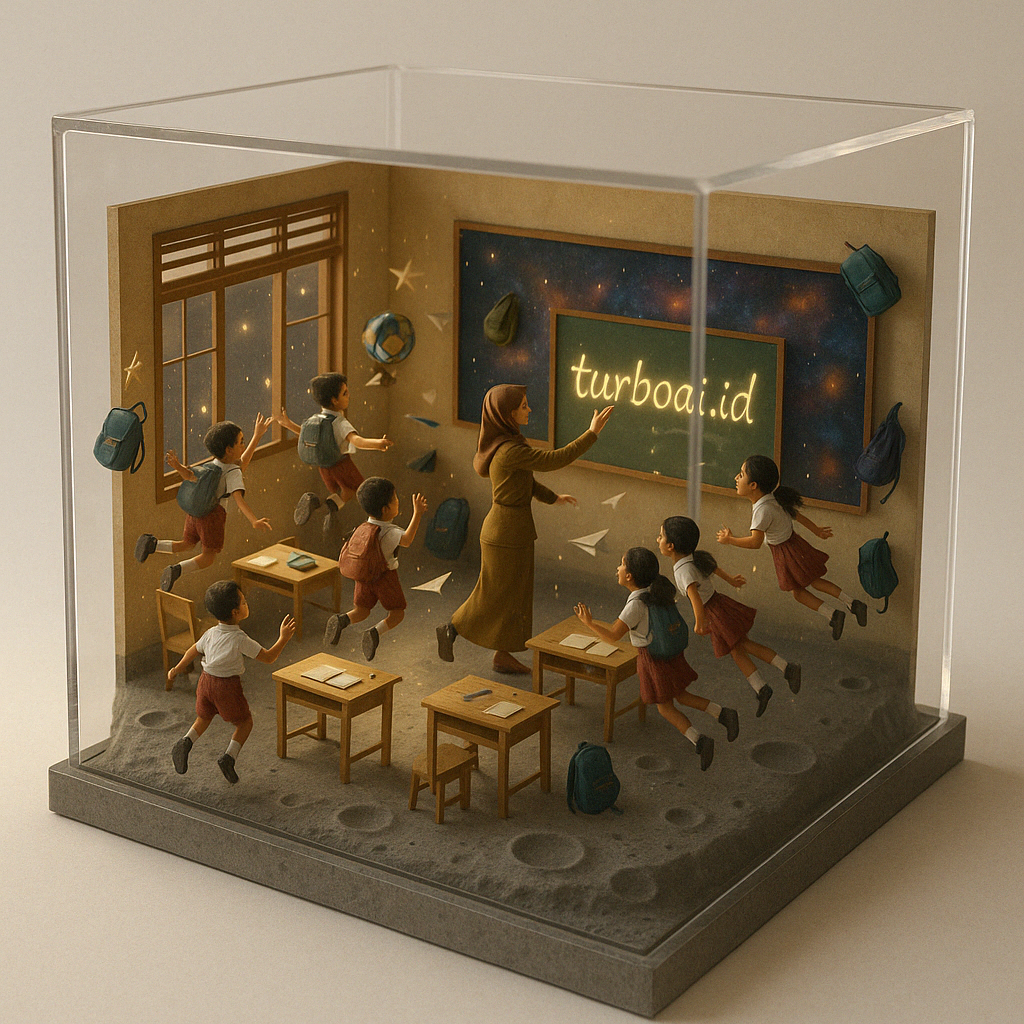Prompt 🎓 Belajar Tanpa Gravitasi: Diorama Tilt-Shift Sekolah yang Melayang